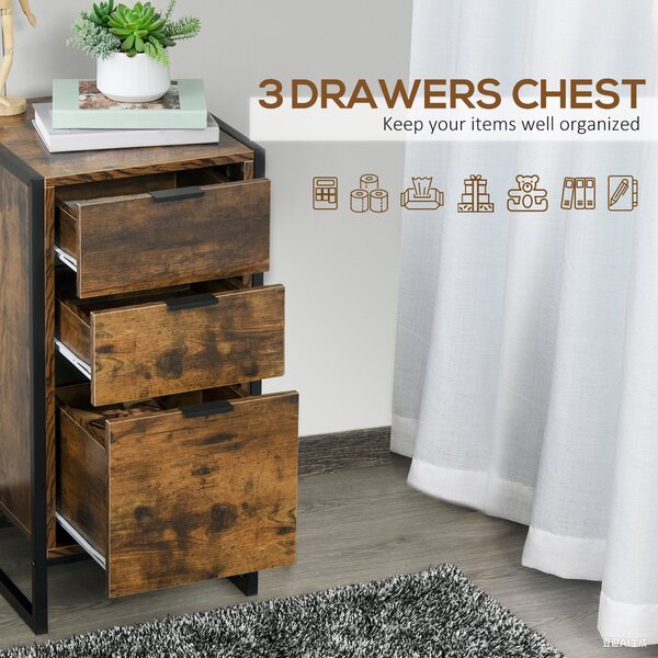 HOMCOM Industrial Storage Trunk: 3-Drawer Metal Cabinet, Freestanding Organiser, Rustic Brown Aosom UK
