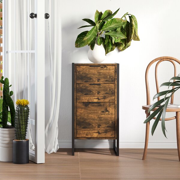 HOMCOM Industrial Storage Trunk: 3-Drawer Metal Cabinet, Freestanding Organiser, Rustic Brown Aosom UK