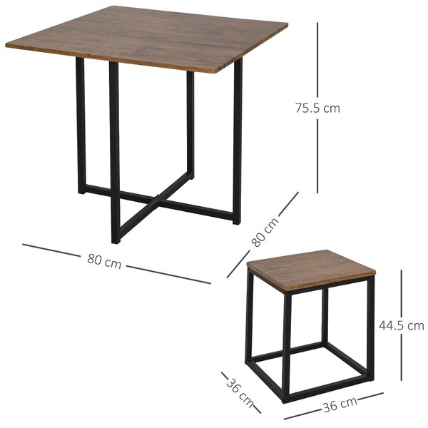 HOMCOM Table with 4 Chairs with Metal Frame, Compact Square Seating, Dining Room Sets, 5 Piece Industrial Dining Set, Brown Aosom UK
