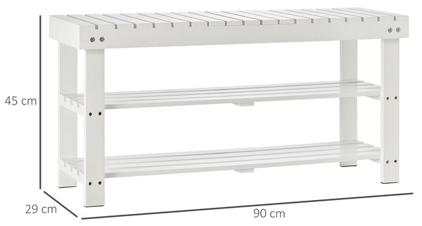 HOMCOM Shoe Bench, 3-Tier Wooden Shoe Rack with Hidden Storage Compartment, Slatted Shelves, Hallway Furniture, White Aosom UK