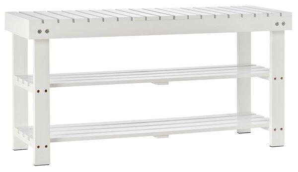 HOMCOM Shoe Bench, 3-Tier Wooden Shoe Rack with Hidden Storage Compartment, Slatted Shelves, Hallway Furniture, White Aosom UK