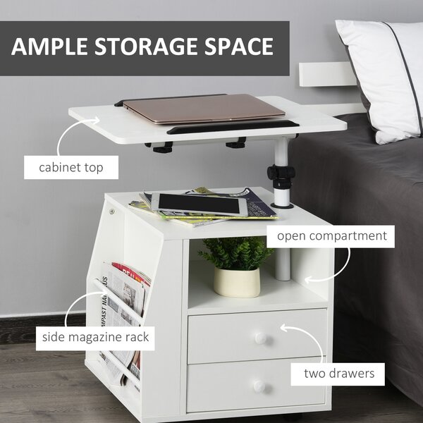 HOMCOM Swivel Bedside Table, Multi-Functional End Table for Living Room, Nightstand for Bedroom Aosom UK