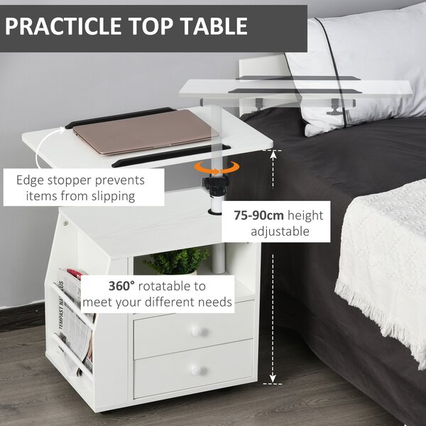 HOMCOM Swivel Bedside Table, Multi-Functional End Table for Living Room, Nightstand for Bedroom Aosom UK