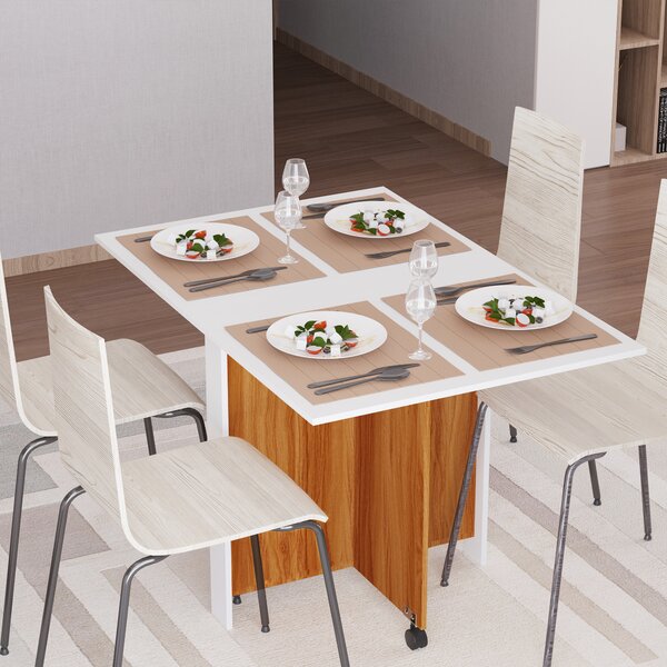 HOMCOM Folding Dining Table Writing Desk Workstation w/ Casters Teak Colour, 4-6 people, White Aosom UK