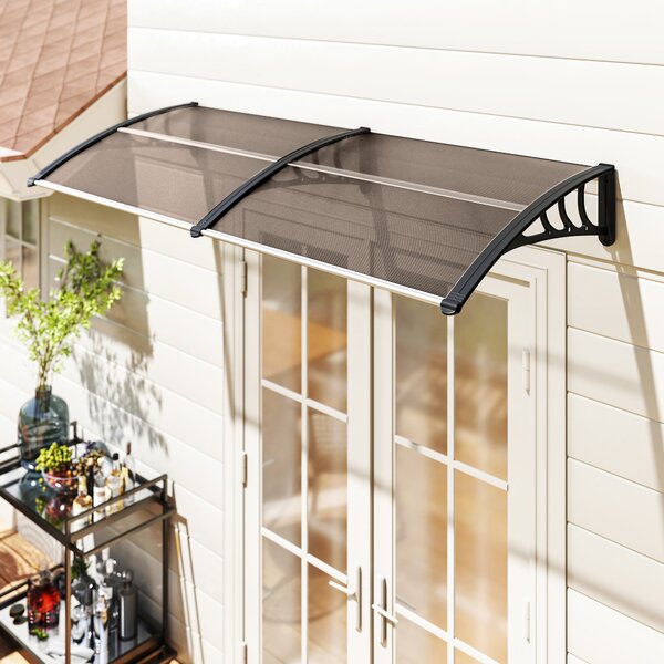 Outsunny Waterproof 75 x 195 cm Curved Door Window Awning Canopy, Polycarbonate Cover Front Door Patio, UV Rain Snow Protection Shelter Aosom UK