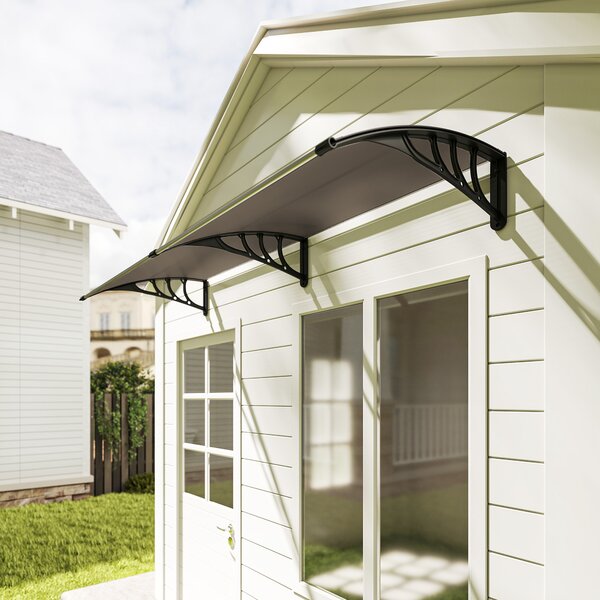 Outsunny Waterproof 75 x 195 cm Curved Door Window Awning Canopy, Polycarbonate Cover Front Door Patio, UV Rain Snow Protection Shelter Aosom UK