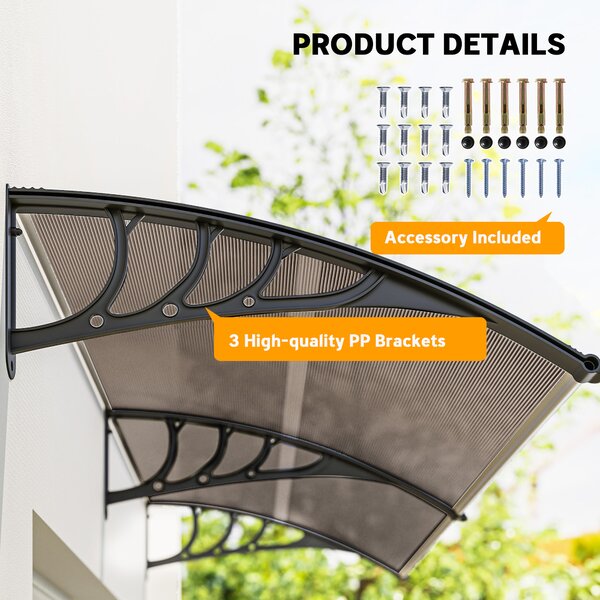 Outsunny Waterproof 75 x 195 cm Curved Door Window Awning Canopy, Polycarbonate Cover Front Door Patio, UV Rain Snow Protection Shelter Aosom UK