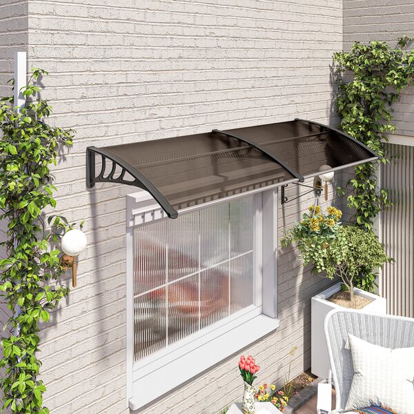 Outsunny Waterproof 75 x 195 cm Curved Door Window Awning Canopy, Polycarbonate Cover Front Door Patio, UV Rain Snow Protection Shelter Aosom UK