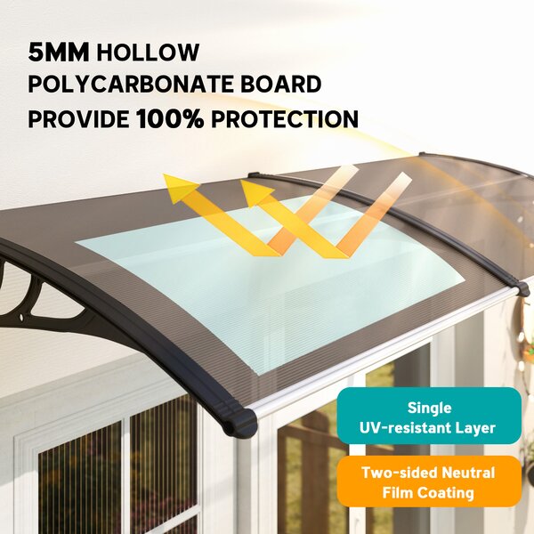 Outsunny Waterproof 75 x 195 cm Curved Door Window Awning Canopy, Polycarbonate Cover Front Door Patio, UV Rain Snow Protection Shelter Aosom UK