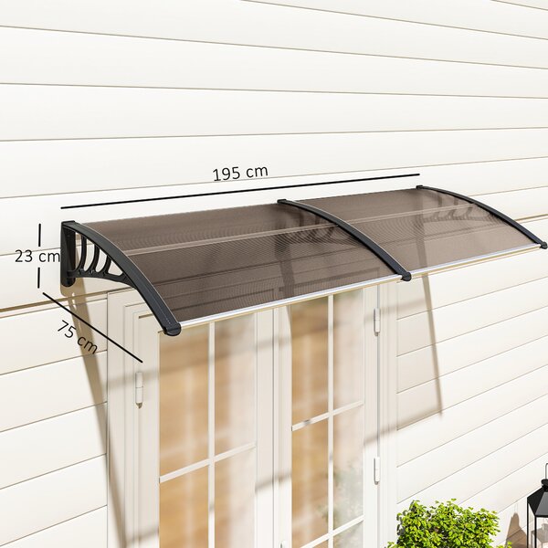 Outsunny Waterproof 75 x 195 cm Curved Door Window Awning Canopy, Polycarbonate Cover Front Door Patio, UV Rain Snow Protection Shelter Aosom UK