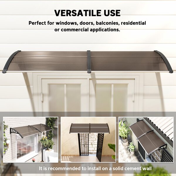Outsunny Waterproof 75 x 195 cm Curved Door Window Awning Canopy, Polycarbonate Cover Front Door Patio, UV Rain Snow Protection Shelter Aosom UK
