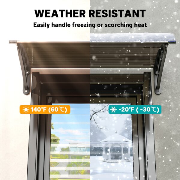 Outsunny Curved Window Door Canopy Aluminium Rigid Plastic Polycarbonate Fixed Outdoor Awning Modern Design UV Water Rain Resist Brown