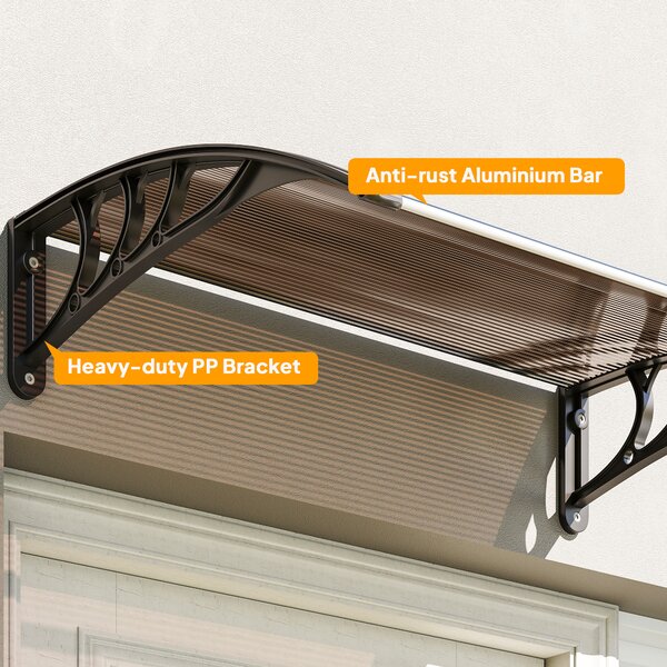 Outsunny Curved Window Door Canopy Aluminium Rigid Plastic Polycarbonate Fixed Outdoor Awning Modern Design UV Water Rain Resist Brown