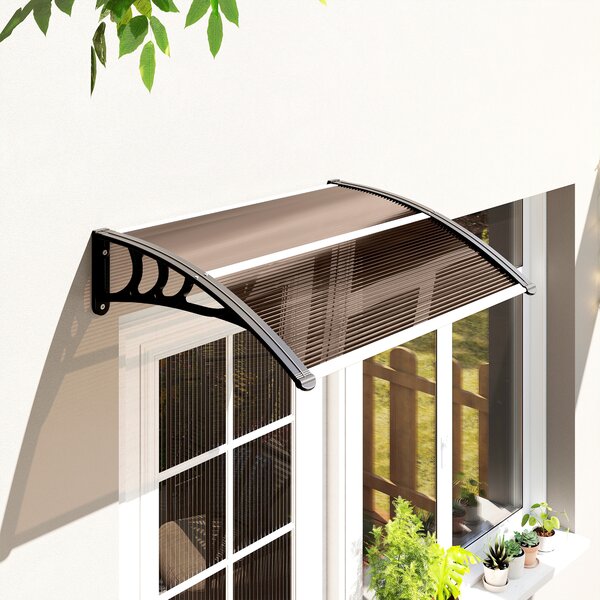 Outsunny Curved Window Door Canopy Aluminium Rigid Plastic Polycarbonate Fixed Outdoor Awning Modern Design UV Water Rain Resist Brown