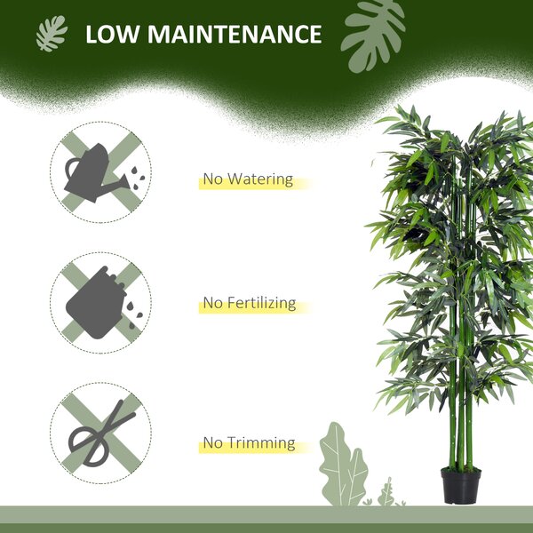 Outsunny 6ft Artificial Bamboo Tree Plant Greenary in A Pot for Home Office Planter 1.8M