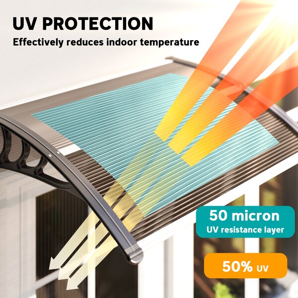 Outsunny Curved Window Door Canopy Aluminium Rigid Plastic Polycarbonate Fixed Outdoor Awning Modern Design UV Water Rain Resist Brown