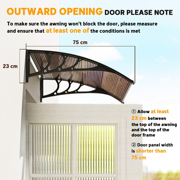 Outsunny Curved Window Door Canopy Aluminium Rigid Plastic Polycarbonate Fixed Outdoor Awning Modern Design UV Water Rain Resist Brown