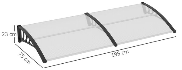 Outsunny 75 x 195 cm Curved Door Window Awning Canopy, Polycarbonate Cover Front Door Outdoor Patio, UV Rain Snow Protection Shelter, Clear
