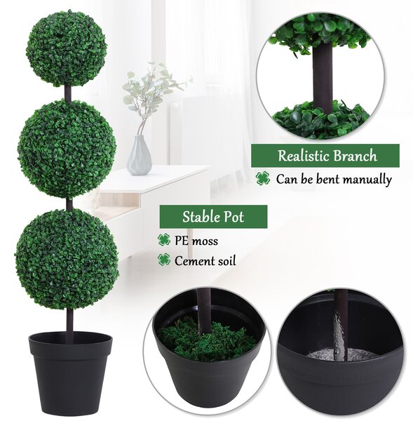 Outsunny Set of 2 Artificial Boxwood Ball Topiary Trees Potted Decorative Plant Outdoor and Indoor Décor (112cm) Aosom UK