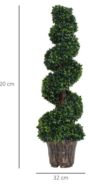 Outsunny Set of 2 Artificial Boxwood Spiral Topiary Trees Potted Decorative Plant Outdoor and Indoor Décor 120cm