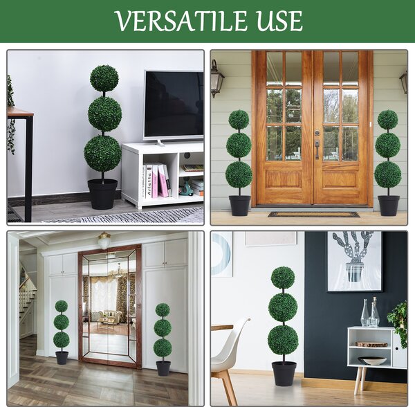Outsunny Set of 2 Artificial Boxwood Ball Topiary Trees Potted Decorative Plant Outdoor and Indoor Décor (112cm) Aosom UK