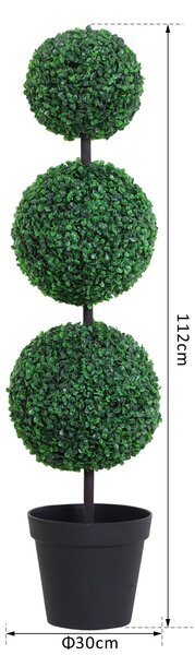 Outsunny Set of 2 Artificial Boxwood Ball Topiary Trees Potted Decorative Plant Outdoor and Indoor Décor (112cm) Aosom UK