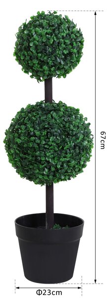 Outsunny Set of 2 Artificial Boxwood Ball Topiary Trees Potted Decorative Plant Outdoor and Indoor Décor (67cm) Aosom UK
