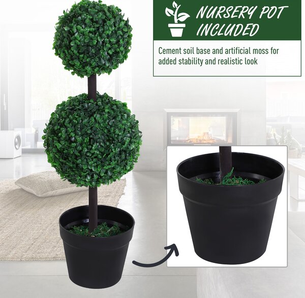 Outsunny Set of 2 Artificial Boxwood Ball Topiary Trees Potted Decorative Plant Outdoor and Indoor Décor (67cm) Aosom UK