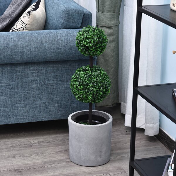 Outsunny Set of 2 Artificial Boxwood Ball Topiary Trees Potted Decorative Plant Outdoor and Indoor Décor (67cm) Aosom UK