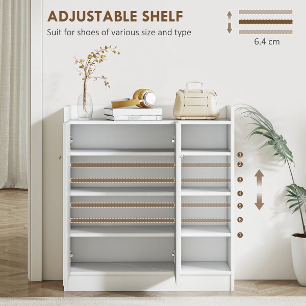 HOMCOM Large Shoe Storage Cabinet, Hallway Organiser with 2 Doors & 4 Adjustable Shelves, Sleek White Aosom UK