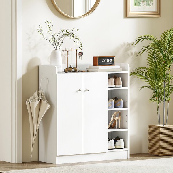 HOMCOM Large Shoe Storage Cabinet, Hallway Organiser with 2 Doors & 4 Adjustable Shelves, Sleek White Aosom UK