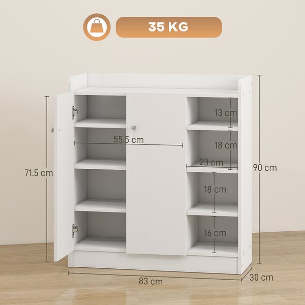 HOMCOM Large Shoe Storage Cabinet, Hallway Organiser with 2 Doors & 4 Adjustable Shelves, Sleek White Aosom UK