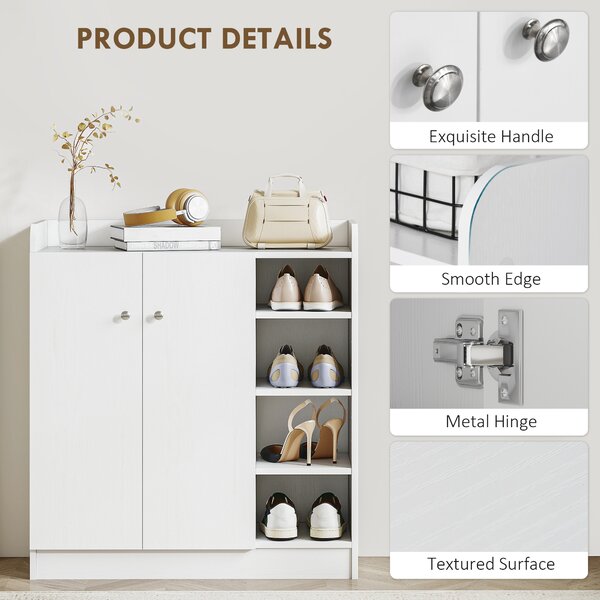 HOMCOM Large Shoe Storage Cabinet, Hallway Organiser with 2 Doors & 4 Adjustable Shelves, Sleek White Aosom UK
