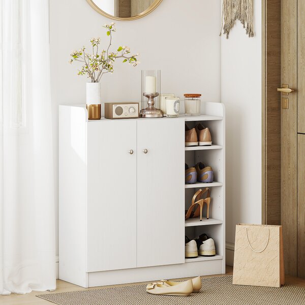 HOMCOM Large Shoe Storage Cabinet, Hallway Organiser with 2 Doors & 4 Adjustable Shelves, Sleek White Aosom UK