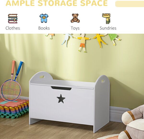 HOMCOM Children's Toy Storage Chest, MDF, Safety Hinge, Organiser for Kids Room, White Aosom UK