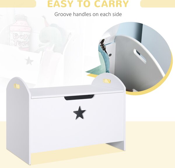 HOMCOM Children's Toy Storage Chest, MDF, Safety Hinge, Organiser for Kids Room, White Aosom UK