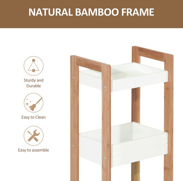 HOMCOM Bamboo Bathroom Caddy: Tiered Organiser for Compact Spaces, Shower Shelving Unit Aosom UK