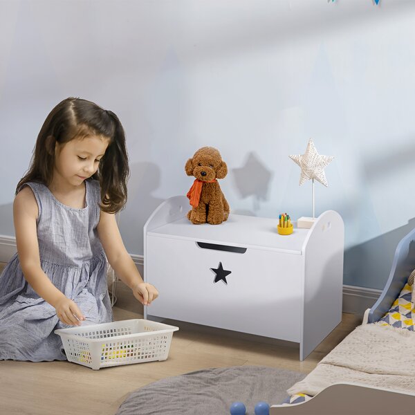 HOMCOM Children's Toy Storage Chest, MDF, Safety Hinge, Organiser for Kids Room, White Aosom UK