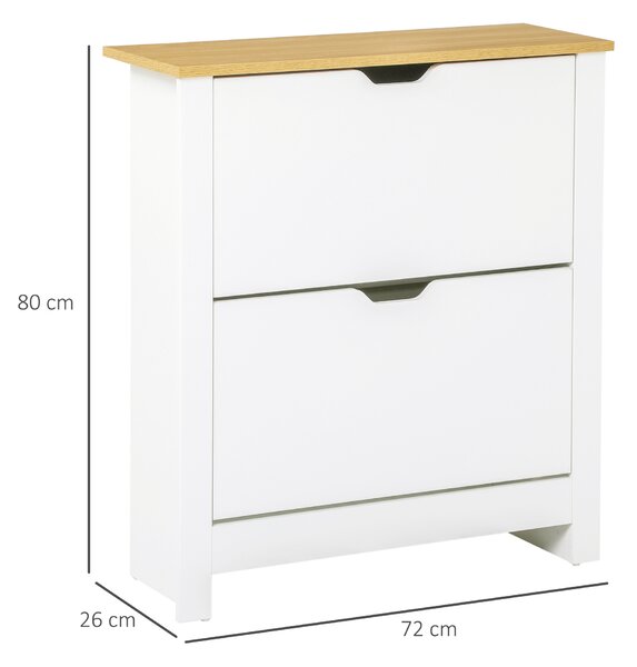 HOMCOM 12-Shoe Storage Cabinet 4 Shelves 2 Drawers 4 Protective Legs Modern Stylish Unit Hallway Bedroom Home Furniture White