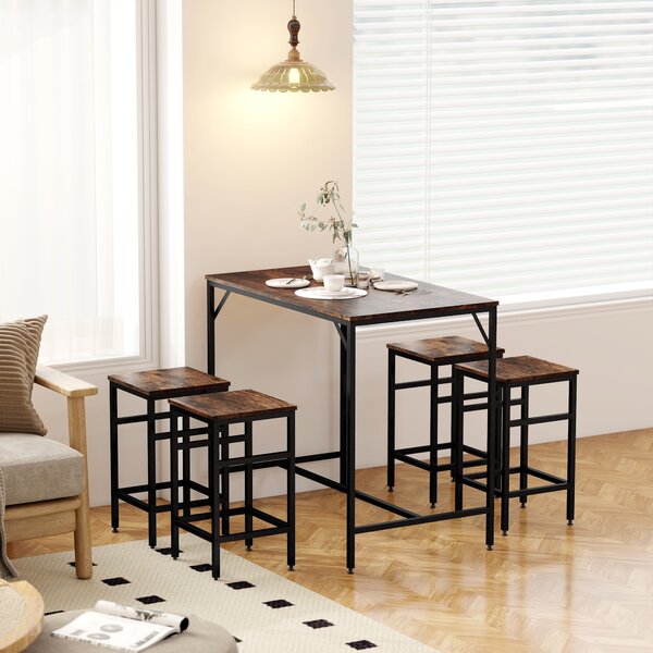 HOMCOM Industrial Rectangular Bar Table and Stools with 4 Stools, Dining Table and Chairs Set for Dining Room, Bar Table Set, Dinette Aosom UK