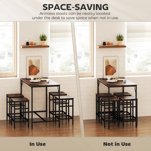 HOMCOM Industrial Rectangular Bar Table and Stools with 4 Stools, Dining Table and Chairs Set for Dining Room, Bar Table Set, Dinette Aosom UK