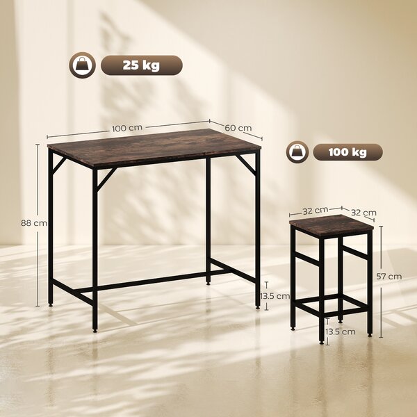 HOMCOM Industrial Rectangular Bar Table and Stools with 4 Stools, Dining Table and Chairs Set for Dining Room, Bar Table Set, Dinette Aosom UK
