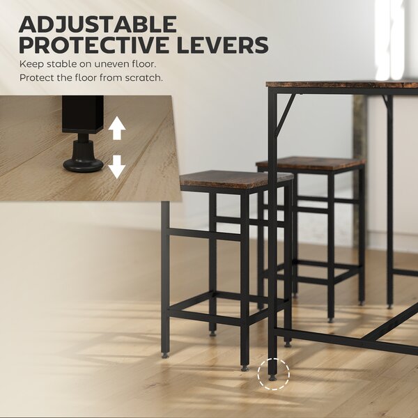 HOMCOM Industrial Rectangular Bar Table and Stools with 4 Stools, Dining Table and Chairs Set for Dining Room, Bar Table Set, Dinette Aosom UK