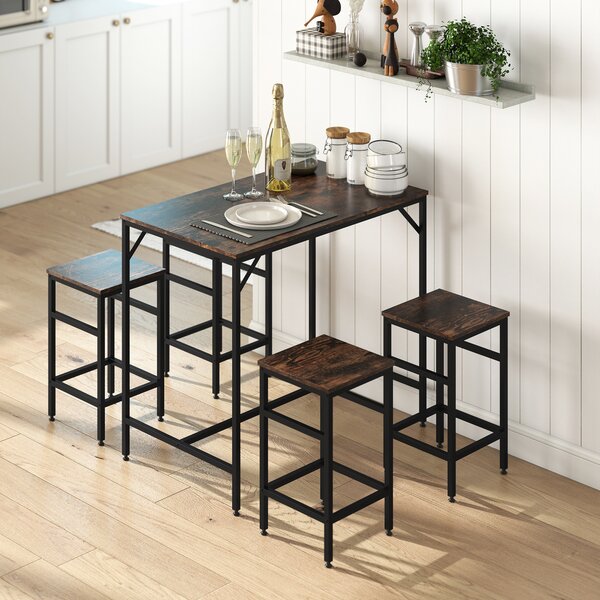 HOMCOM Industrial Rectangular Bar Table and Stools with 4 Stools, Dining Table and Chairs Set for Dining Room, Bar Table Set, Dinette Aosom UK