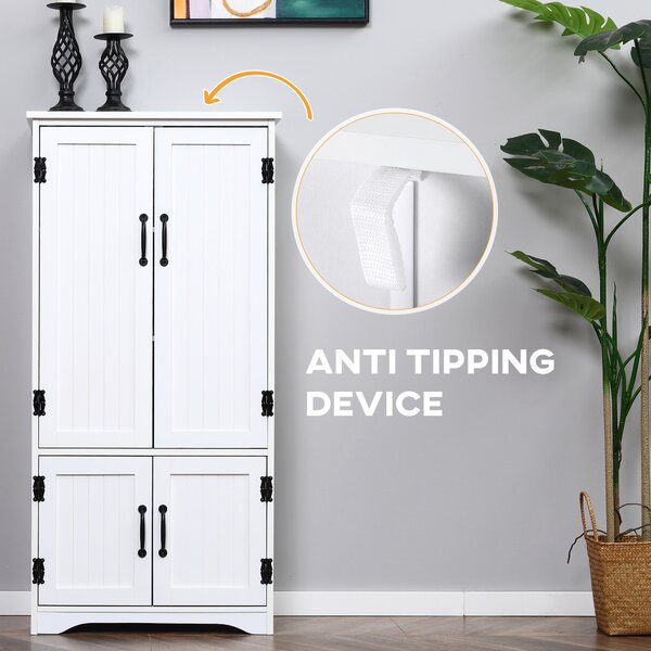 HOMCOM Accent Floor Storage Cabinet Kitchen Pantry with Adjustable Shelves and 2 Lower Doors, White Aosom UK