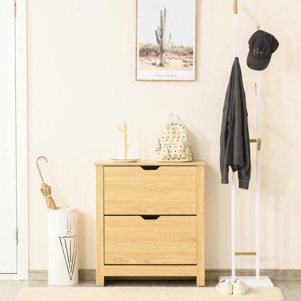 HOMCOM Shoe Storage Cabinet with 12 Compartments, 4 Shelves, 2 Drawers, and Protective Legs, Modern Stylish Unit for Hallway Bedroom, Brown Aosom UK