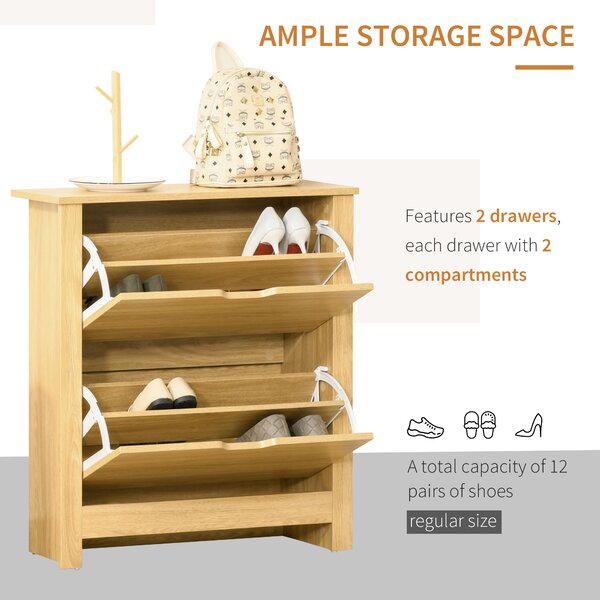 HOMCOM Shoe Storage Cabinet with 12 Compartments, 4 Shelves, 2 Drawers, and Protective Legs, Modern Stylish Unit for Hallway Bedroom, Brown Aosom UK