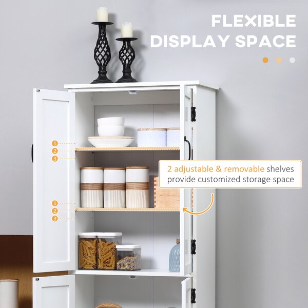 HOMCOM Accent Floor Storage Cabinet Kitchen Pantry with Adjustable Shelves and 2 Lower Doors, White Aosom UK
