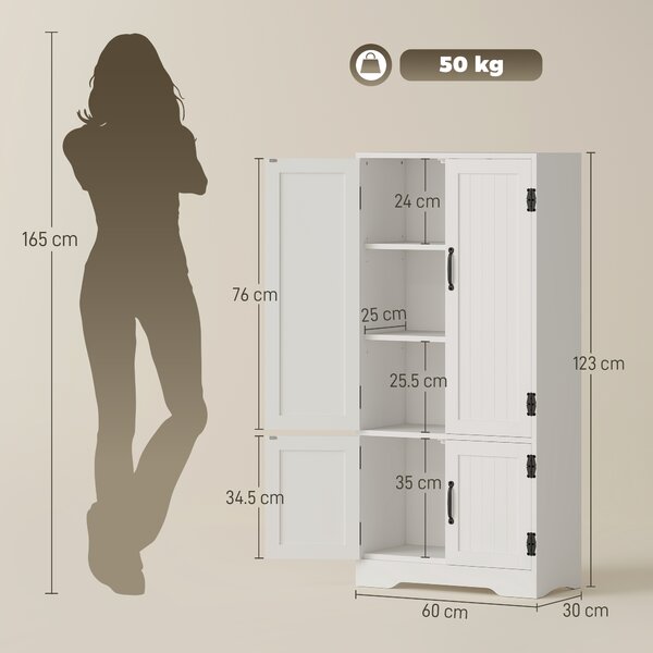 HOMCOM Accent Floor Storage Cabinet Kitchen Pantry with Adjustable Shelves and 2 Lower Doors, White Aosom UK