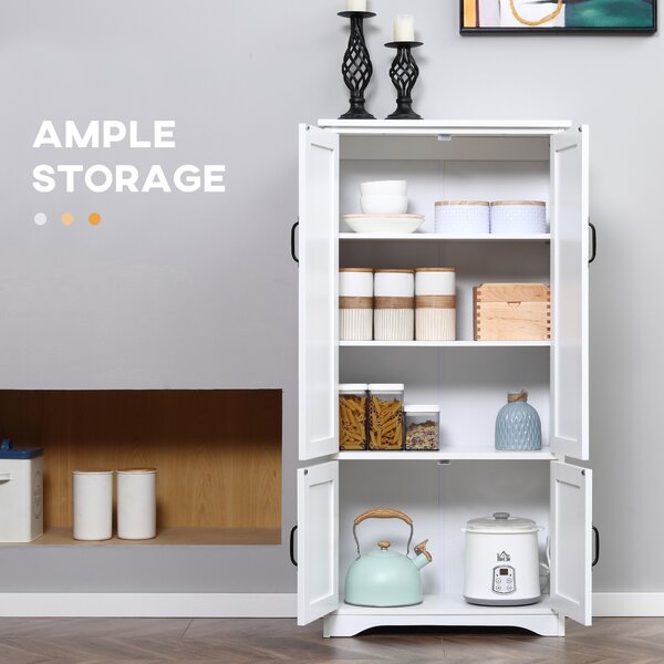 HOMCOM Accent Floor Storage Cabinet Kitchen Pantry with Adjustable Shelves and 2 Lower Doors, White Aosom UK
